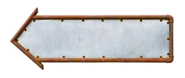 Strzałka znak drogowy wykonane z rdzy rury i żelaza ocynkowanego izolowane — Zdjęcie stockowe