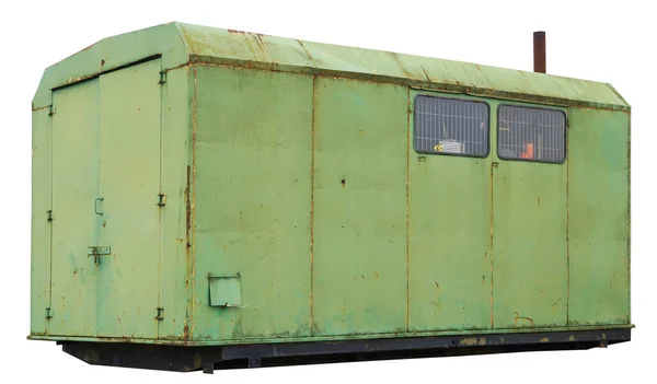 Um velho trailer verde já foi usado para transportar arte circense — Fotografia de Stock