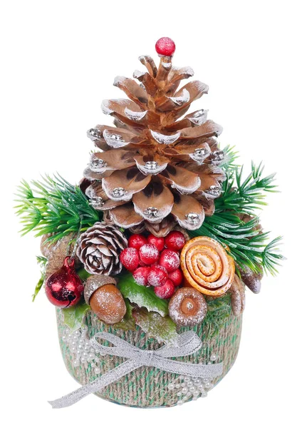 Christmas homemade decoration tree in rustic style made fir cone — Stock Photo, Image