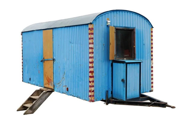 Старый стальной синий трейлер когда-то использовался для перевозки цирка. — стоковое фото