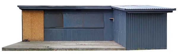 Kiosque en bois bleu pour vendre des fleurs et des hamburgers sur une rue de la ville — Photo