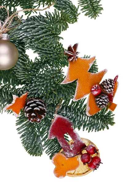 Christmas homemade decoration objects   on fir tree branches  ma — 스톡 사진