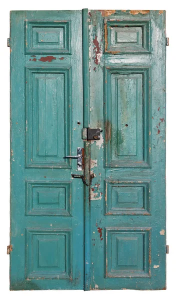 Handmade vintage wooden green door in retro rural style isolated — Stock Photo, Image