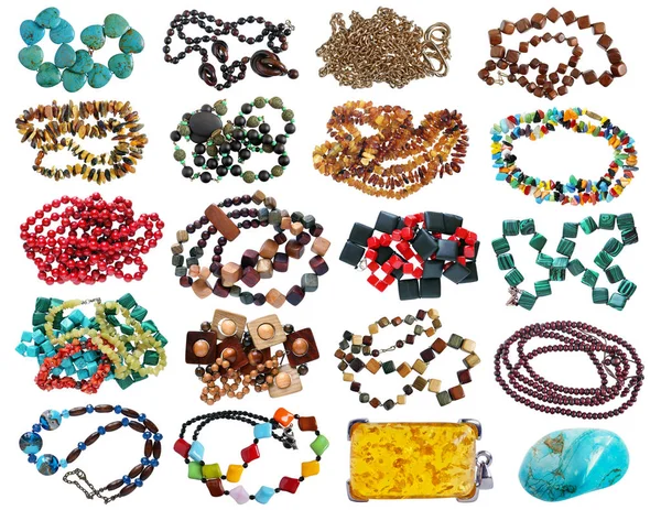 Házi készítésű női gyöngyök készült ékszerek drágakövek és anyagok — Stock Fotó