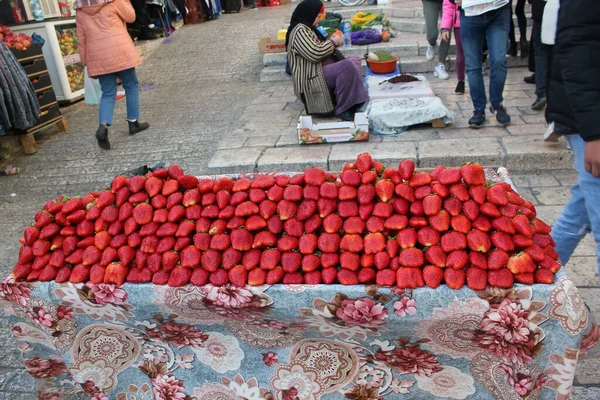 Jerusalén Israel Diciembre 2019 Fresas Dulces Frescas Vendidas Una Calle — Foto de Stock