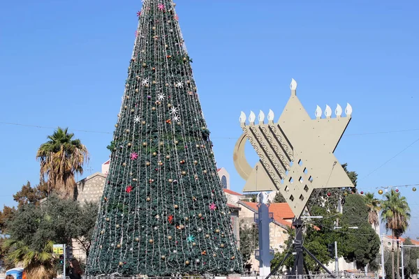 Netanya Israël Décembre 2019 Installations Décorations Noël Dans Les Cafés — Photo