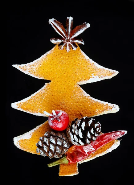 Objets Faits Maison Noël Comme Sapin Écorces Orange Rouge Sèches — Photo