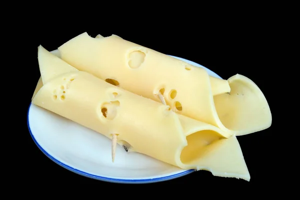 Beyaz Bir Tabakta Iki Rulo Parmesan Peyniri Var Siyah Stüdyo — Stok fotoğraf
