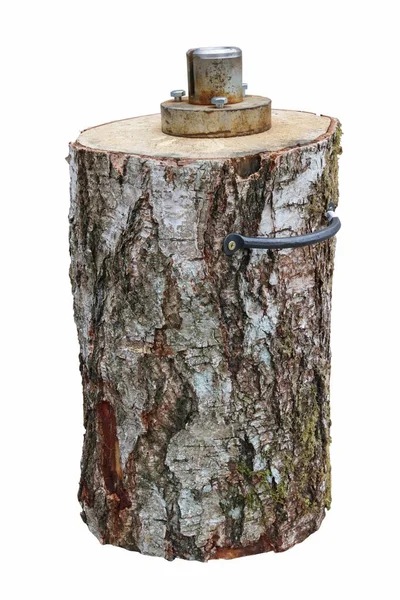 Blacksmith Anvil Set Large Birch Log Isolated White — Stock Photo, Image