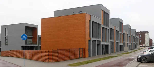 Vilnius Lituânia Fevereiro 2020 Novo Padrão Moderno Casas Modulares Rua — Fotografia de Stock