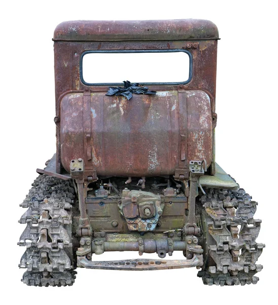 Rusty Vintage Opuštěné Malé Venkovské Bez Názvu Traktor Zadní Pohled — Stock fotografie