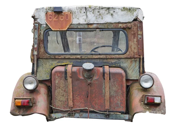 Rusty Vintage Abbandonato Piccolo Rurale Senza Nome Ruote Trattore Vista — Foto Stock