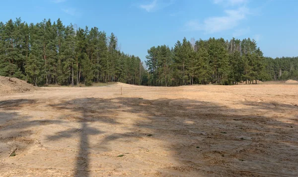 Ett Stort Område Tallskog Har Röjts För Byggnation Byggande Fryst — Stockfoto