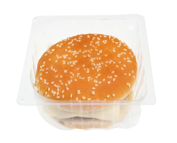 Hamburger Economico Insapore Con Formaggio Costoletta Ketchup Scatola Plastica Cibo — Foto Stock