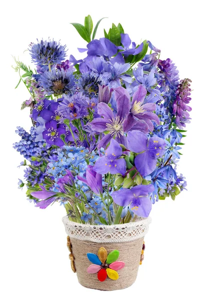 Large Bouquet Blue Spring Flowers Isolated White Photo Collage — Stock Photo, Image