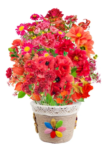 Large Bouquet Red Spring Summer Flowers Isolated White Photo Collage — Stock Photo, Image