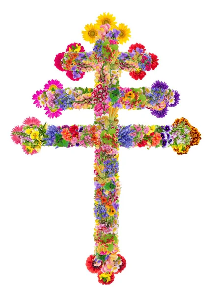叙利亚马龙派教会的十字架 让我们想起教皇的十字架和拉撒路的十字架 夏花中分离的拼贴 — 图库照片