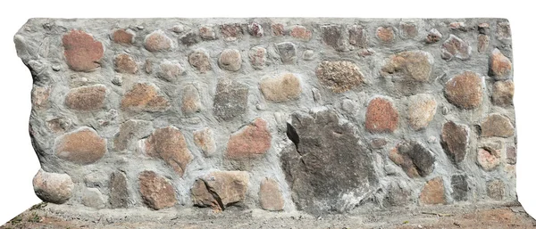 Fragmento Nueva Pared Grandes Piedras Granito Rojo Hormigón Aislado Sobre — Foto de Stock