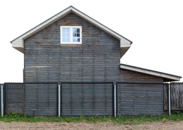 Baksidan Modern Inga Namn Rustika Trä Skjul Bakom Ett Metallstaket — Stockfoto