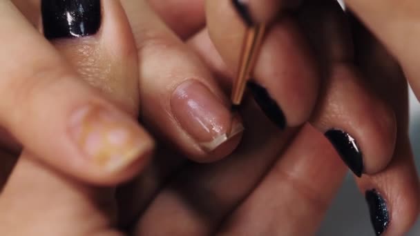 weibliche manikre hand zeichnen goldenen muster auf nagel in schnheit wei salontisch stockvideo - Muster Nagel weibliche manikre hand zeichnen goldenen muster auf nagel in schnheit wei salontisch stockvideo - Muster Nagel