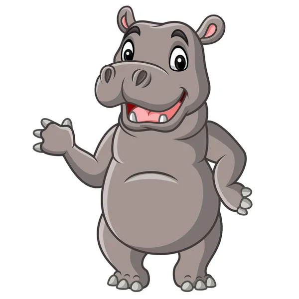 Cartoon Smiling Hippo Waving Hand — Stock Vector