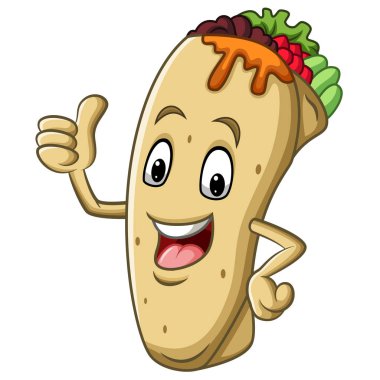 Çizgi film burrito maskotu baş parmağını bırakıyor.