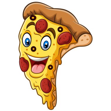 Çizgi film gülümseyen pizza maskotu tasarımı