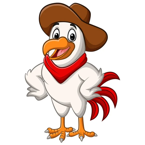 Cartoon Happy Cowboy Chicken Posing — 스톡 벡터