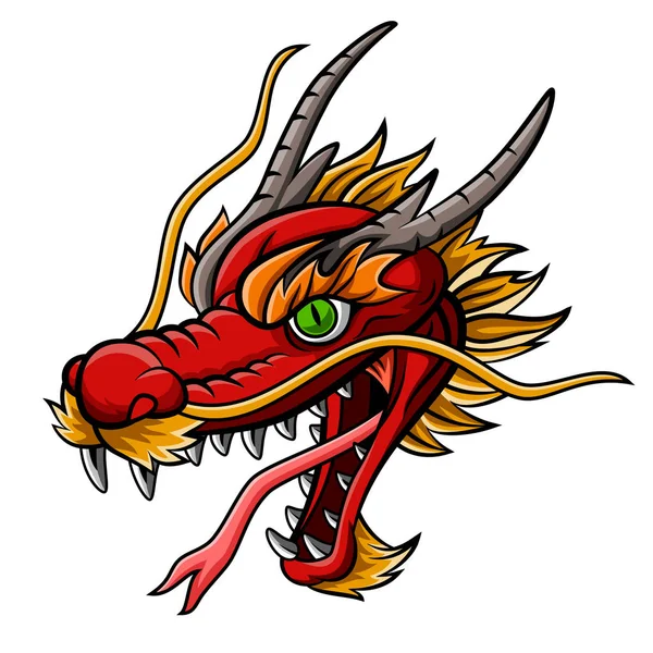 Mascotte Tête Dragon Rouge Féroce Dessin Animé — Image vectorielle