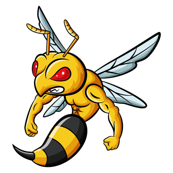 Cartoon strong bee mascot character