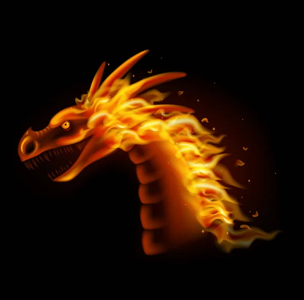Tête Dragon Feu Isolée Sur Fond Noir — Image vectorielle