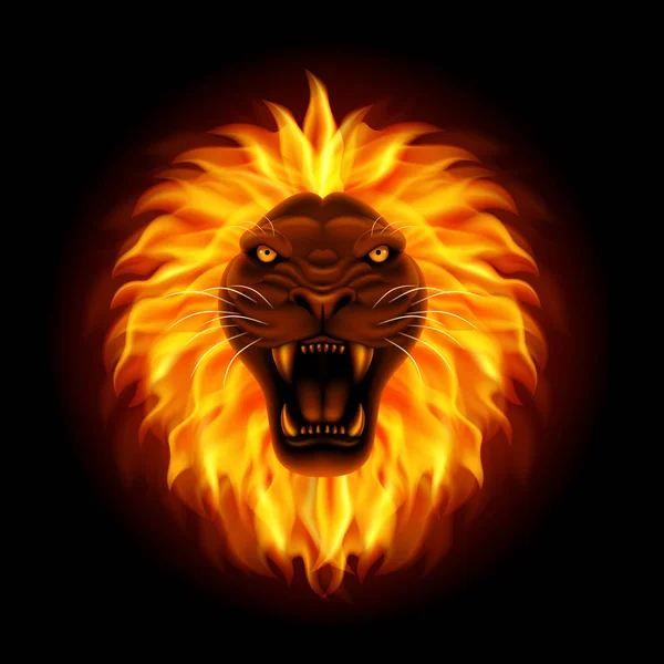 Fire Lion Head Isolated Black Background — Stock Vector