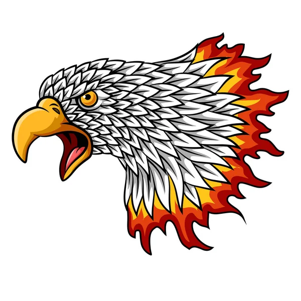 Cartoon Aquila Testa Mascotte Con Fiamme — Vettoriale Stock