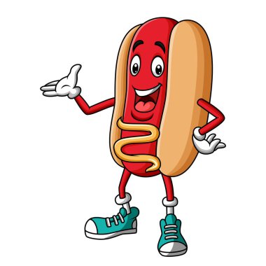 Cartoon hotdog mascot character presenting clipart