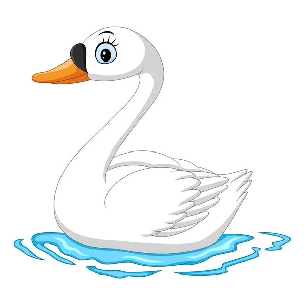 Cartoon White Goose Swimming Water — Stock Vector
