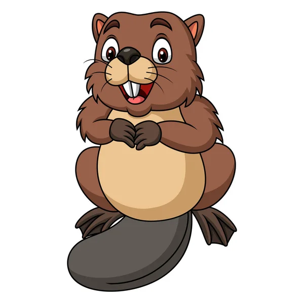 Cartoon Happy Beaver White Background — Stock Vector