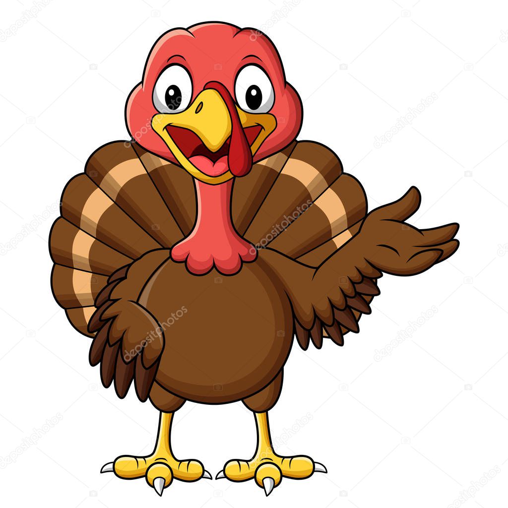 Cartoon smiling turkey bird presenting