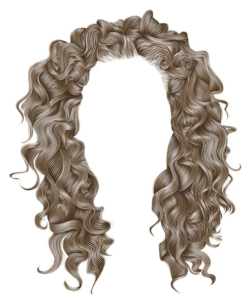 길고 곱슬곱슬 한 털 은황 색을 띤다. 아름다운 패션 스타일. 가발 . — 스톡 벡터