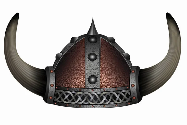 Vikingo en casco con cuernos. hombre máscara — Vector de stock