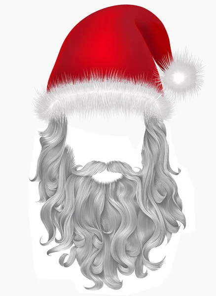Cappello rosso Babbo Natale con barba .Natale abbigliamento maschera vacanza  . — Vettoriale Stock