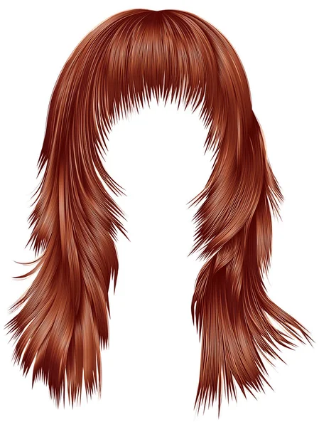 Trendiga kvinnan långa hårstrån röd koppar färger. skönhet mode. realistiska 3d — Stock vektor
