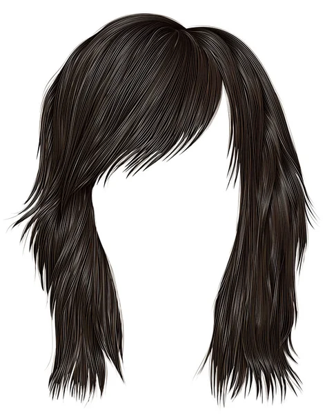 Trendiga kvinnan hårstrån mörkbrun färg. medellång. skönhet stil. realistiska 3d . — Stock vektor