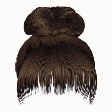 fringe koyu kahverengi renkler ile topuz saçlar. kadın moda güzellik stil . 