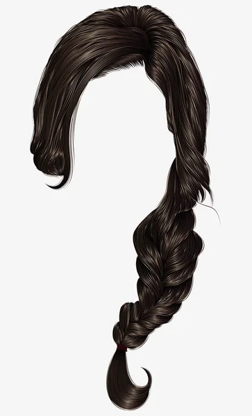 Trendiga kvinnor hårstrån tofsar. Braid plait. mode skönhet stil. realistiska 3d . — Stock vektor