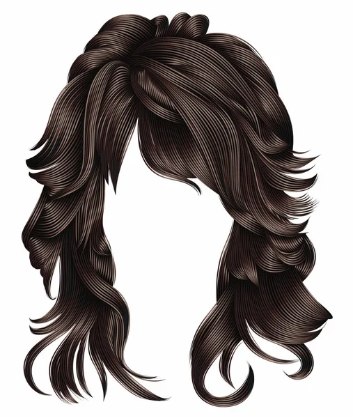 Femme à la mode cheveux longs brune couleurs brun foncé. mode beauté. 3d réaliste — Image vectorielle