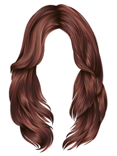 Mujer de moda pelo largo rojo cobre colores. moda de belleza. 3d realista — Archivo Imágenes Vectoriales