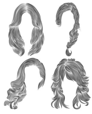 kadın saç ayarlayın. Kara kalem çizim kroki. Retro hairstyle.babette kıvırcık dalgalar