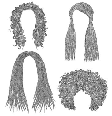 Afrika saç kümesi. Kara kalem çizim kroki. dreadlocks cornrows