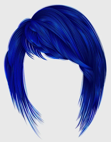 Trendiga kvinnan hårstrån mörkblå färg. kare med lugg. medelstora le — Stock vektor