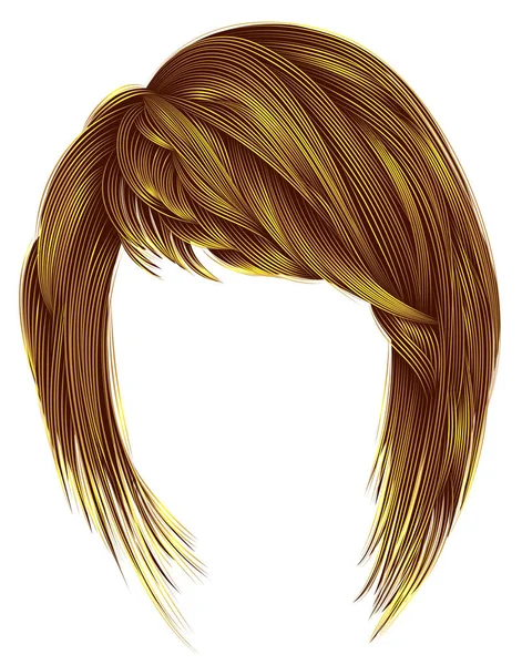 Trendiga kvinnan hårstrån ljust gul färg. kare med lugg. MEDIU — Stock vektor